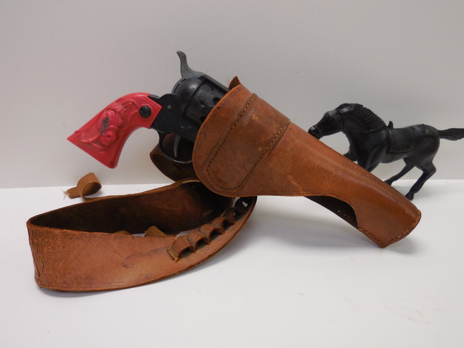 Vintage toy Gun and leather Holster Horse Cattle by SalvageRelics