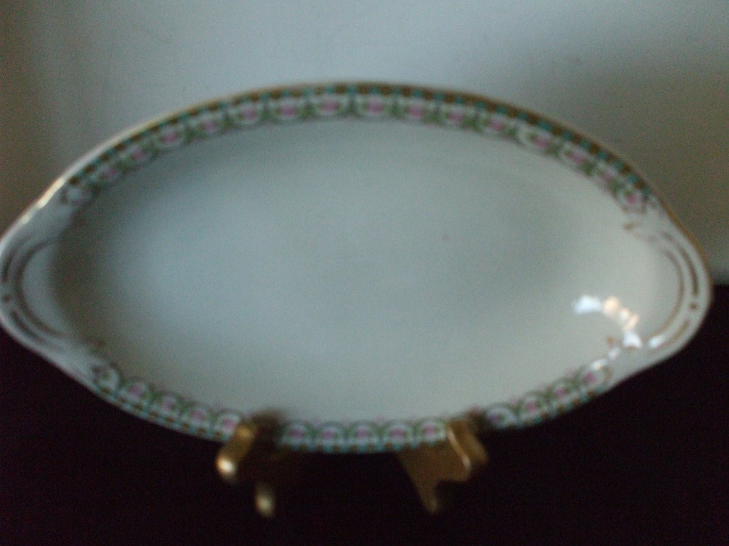 Buffalo China, Serving Dish, 1920, Stamped, Roses Gold Border Hotel