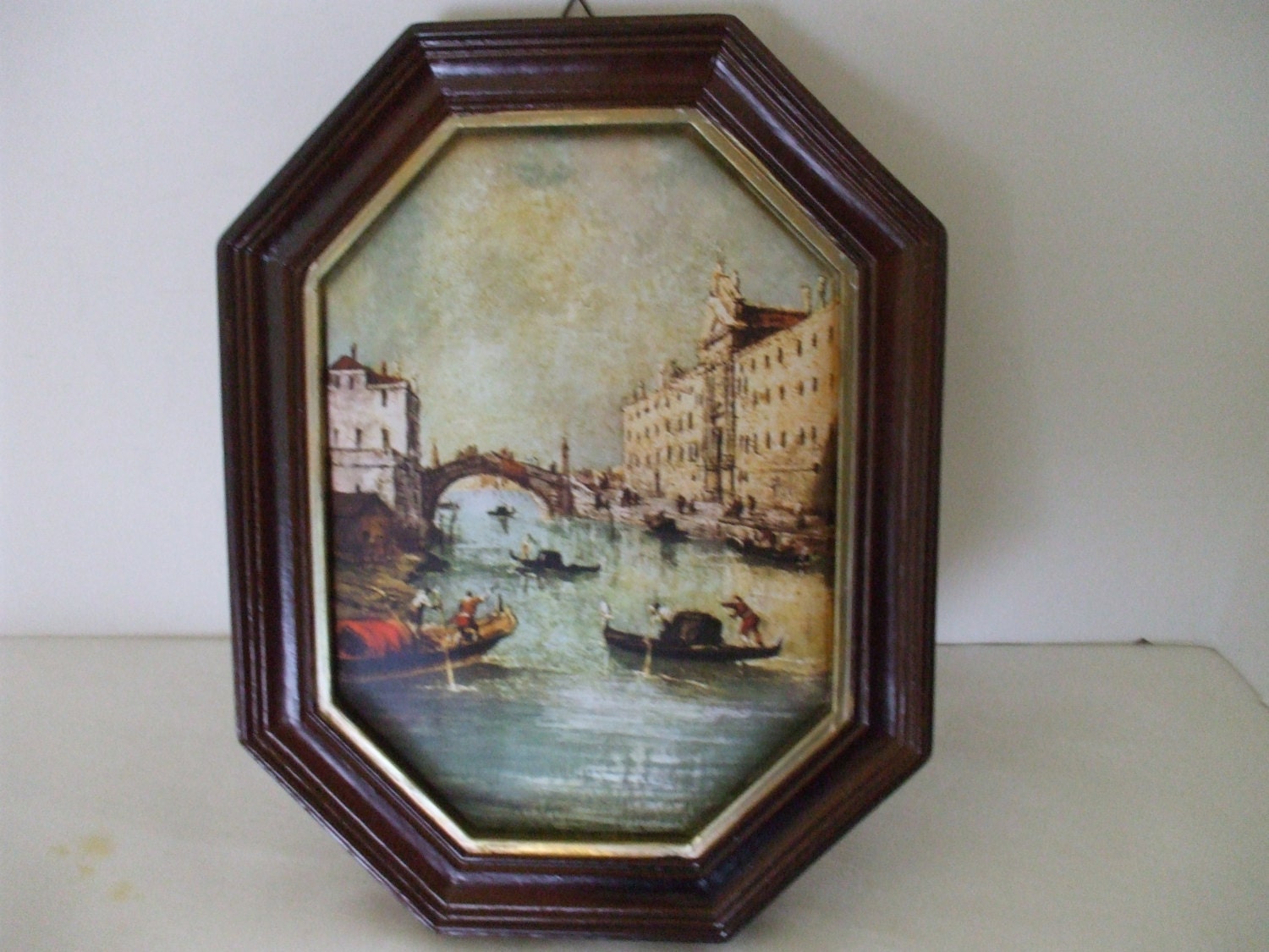 Silk Framed Venice Artwork Vintage Italian Scene Wood