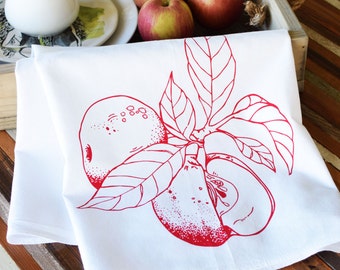 Tea Towel - Screen Printed Flour Sack Towel - Apple - Absorbent Dish Towel - Eco Friendly Cotton - Classic Flour Sack Towel - Kitchen Towel
