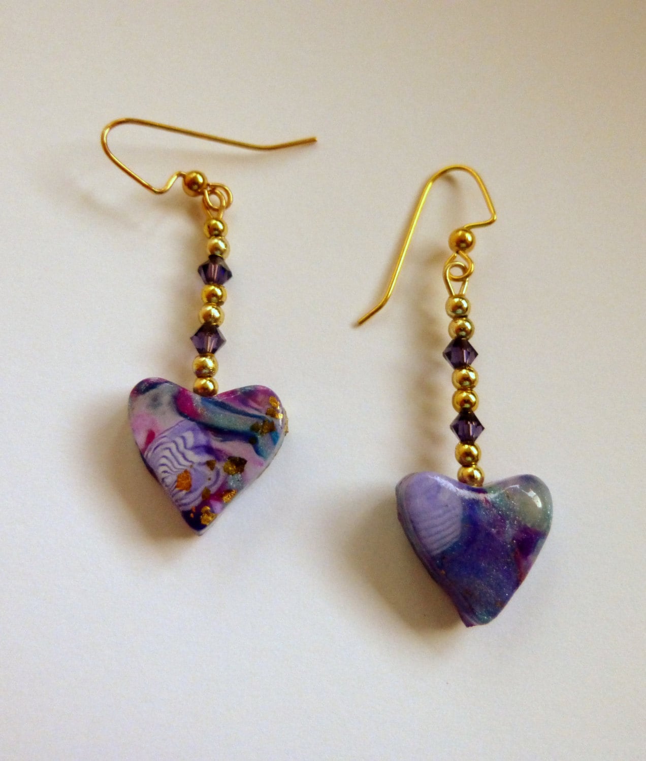 Heart Dangly Earrings Purple Heart Earrings Heart Dangle