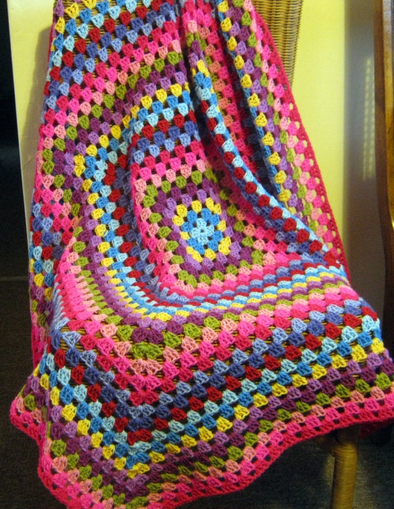 Black Friday Sale Serendipity Granny Square Crochet Blanket Pinks Purples In Stock Ready to Dispatch