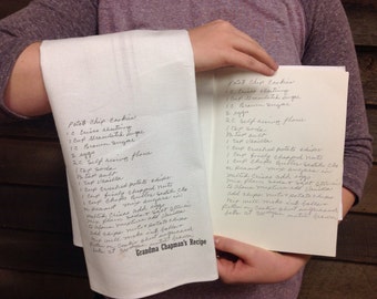 Choose your own quantity - Recipe Tea Towel - Your recipe custom printed - original recipe on right just for example