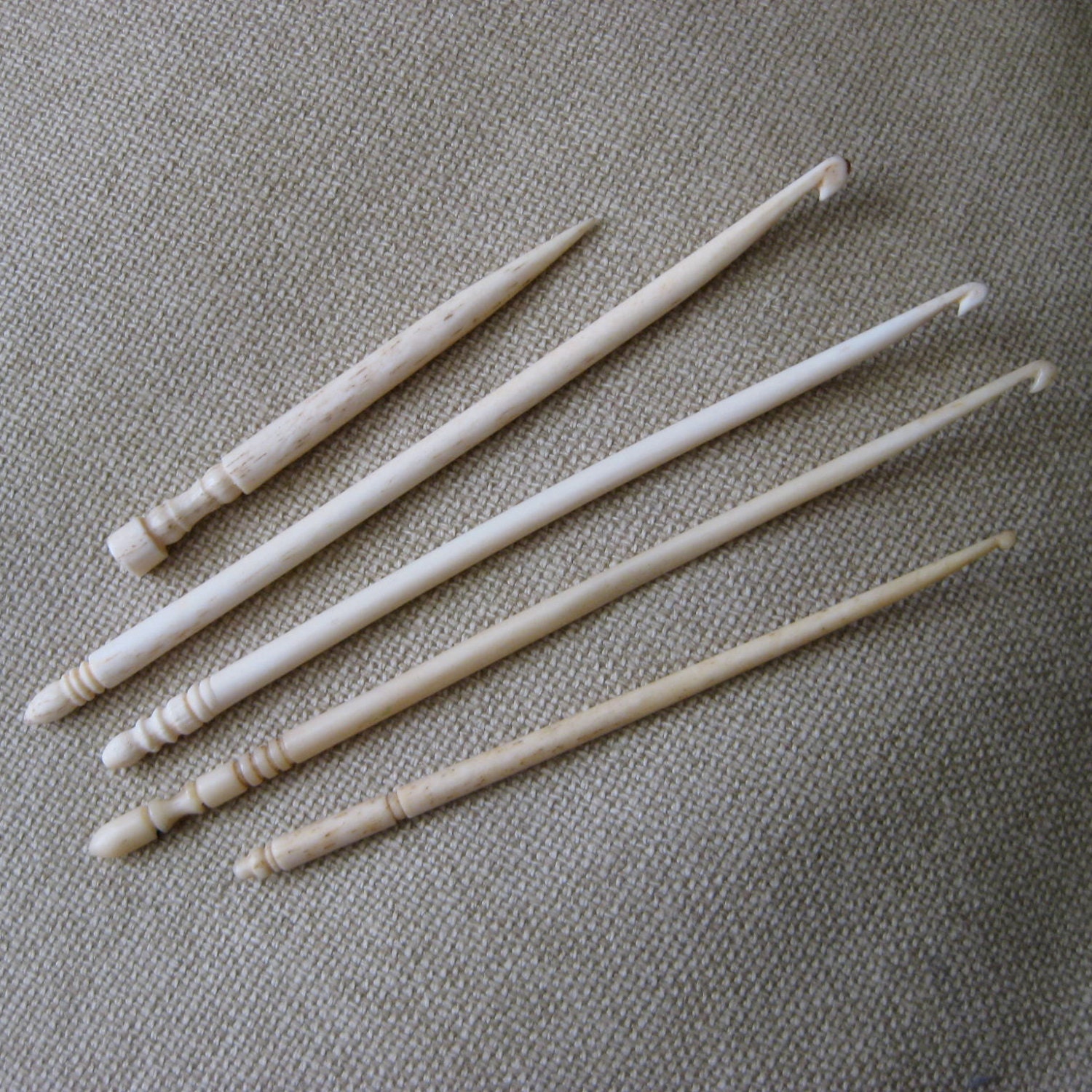 Beautiful Antique Bone Crochet Hooks and Awl