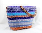 Felted Wool Bag, Upcycled Sweater, Purple and Orange, Winter Bag, Boiled Wool Purse, Recycled Handle, Snowflake Purse, Winter Accessory