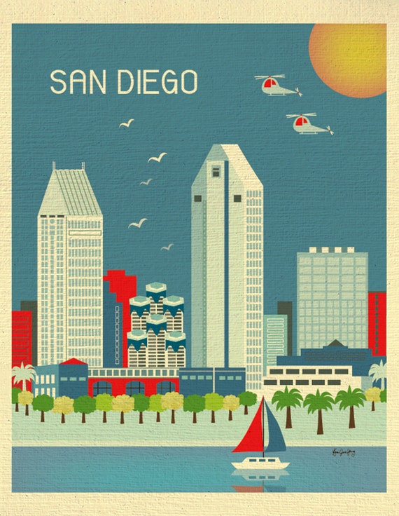 San Diego Wall Art San Diego Skyline Print San by LoosePetals