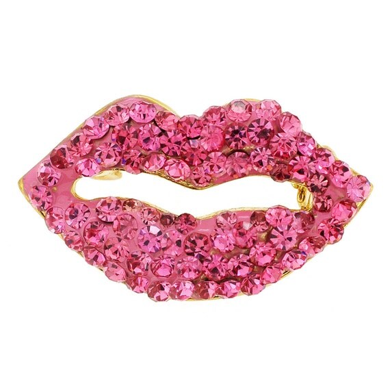 Pink Lips Crystal Brooch Pin 1010692
