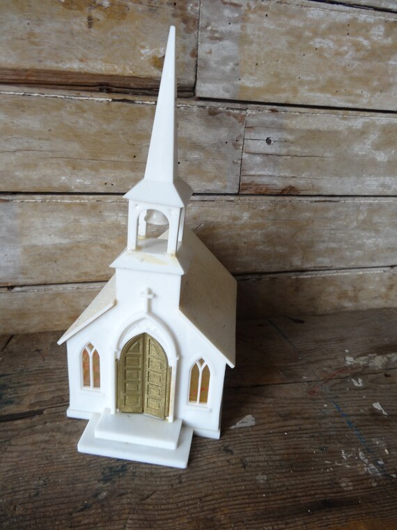 Vintage Christmas Light Up Church Hard Plastic Wonderful Piece