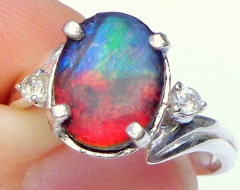 Items similar to Rare Ammolite Gemstone With Triple Band Wood Ring ...
