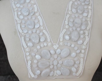 Ivory Hand Beaded Applique MOTIF-129 Fabric main image 1
