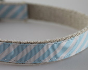 Hemp Dog Collar - Light Blue Stripes - 3/4in