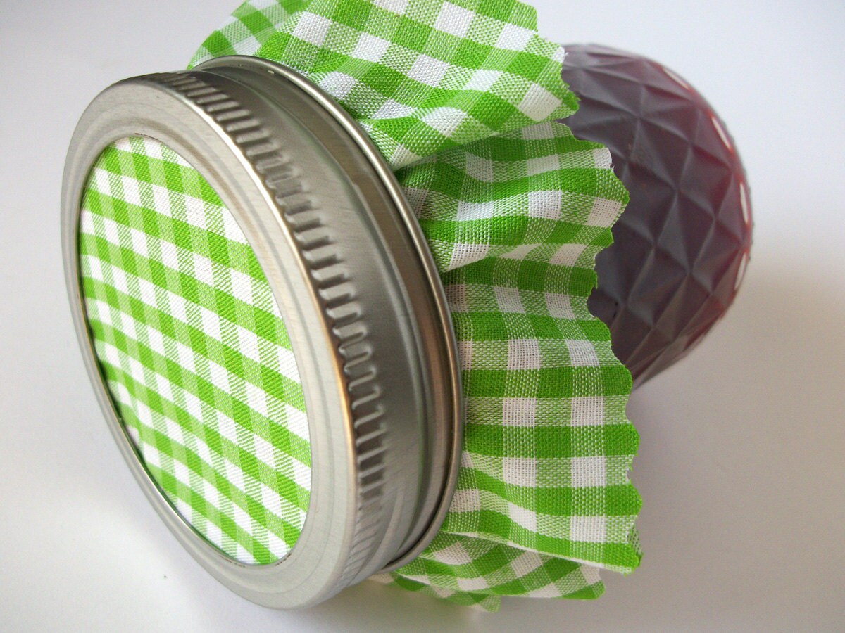 12 Green Gingham Jam Jar Covers Cloth Toppers fabric for