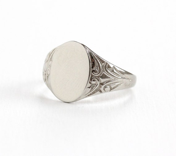 Antique Art Deco 10k White Gold Blank Signet Ring - Vintage 1930s Size ... Antique Art Deco 10k White Gold Blank Signet Ring - Vintage 1930s Size ...