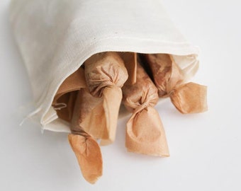 SALE - CANDY Gift Treat and Snack - Handmade Fleur de Sel Caramels 1/4 lb in Eco Reusable Muslin Bag