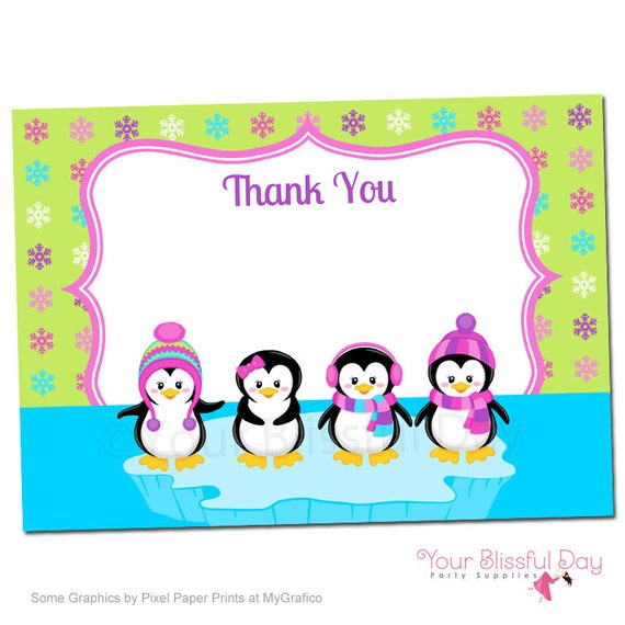PRINTABLE Girl Penguins Thank You Cards #708 Il_570xn
