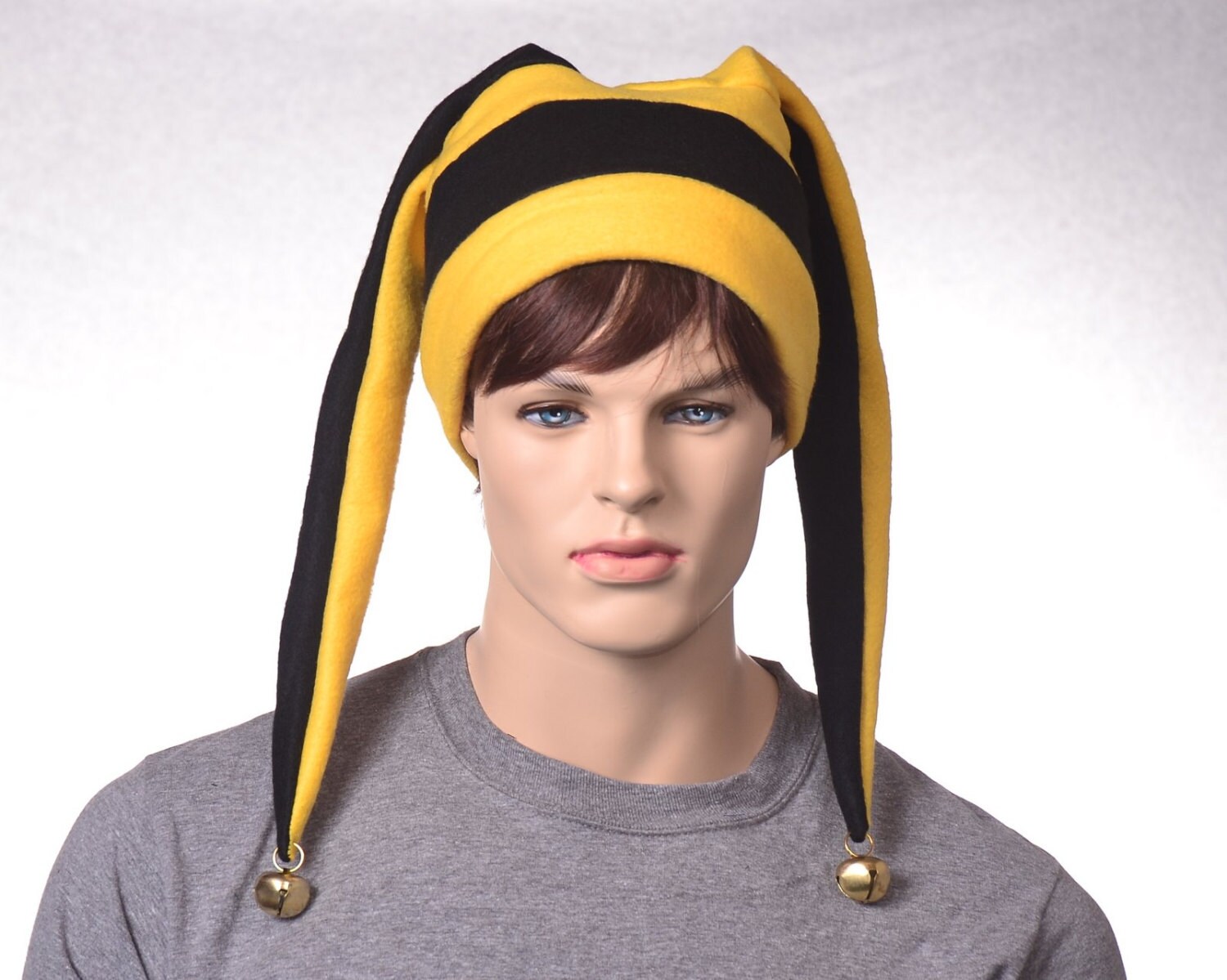 Jester Hat in Black and Gold with Long Points Fleece Hat