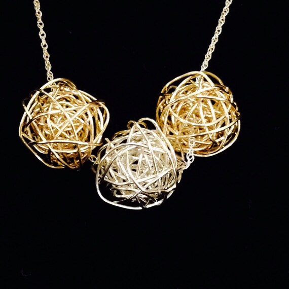 Gold and Silver Wire Ball Necklace by coreycredeur on Etsy