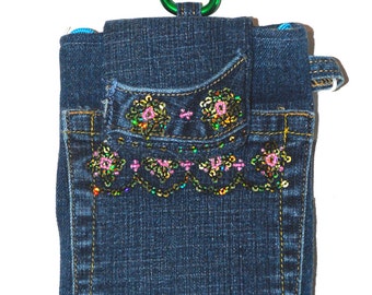 Jeans pocket phone bag upcycled denim purse cell by mimisfunstuff