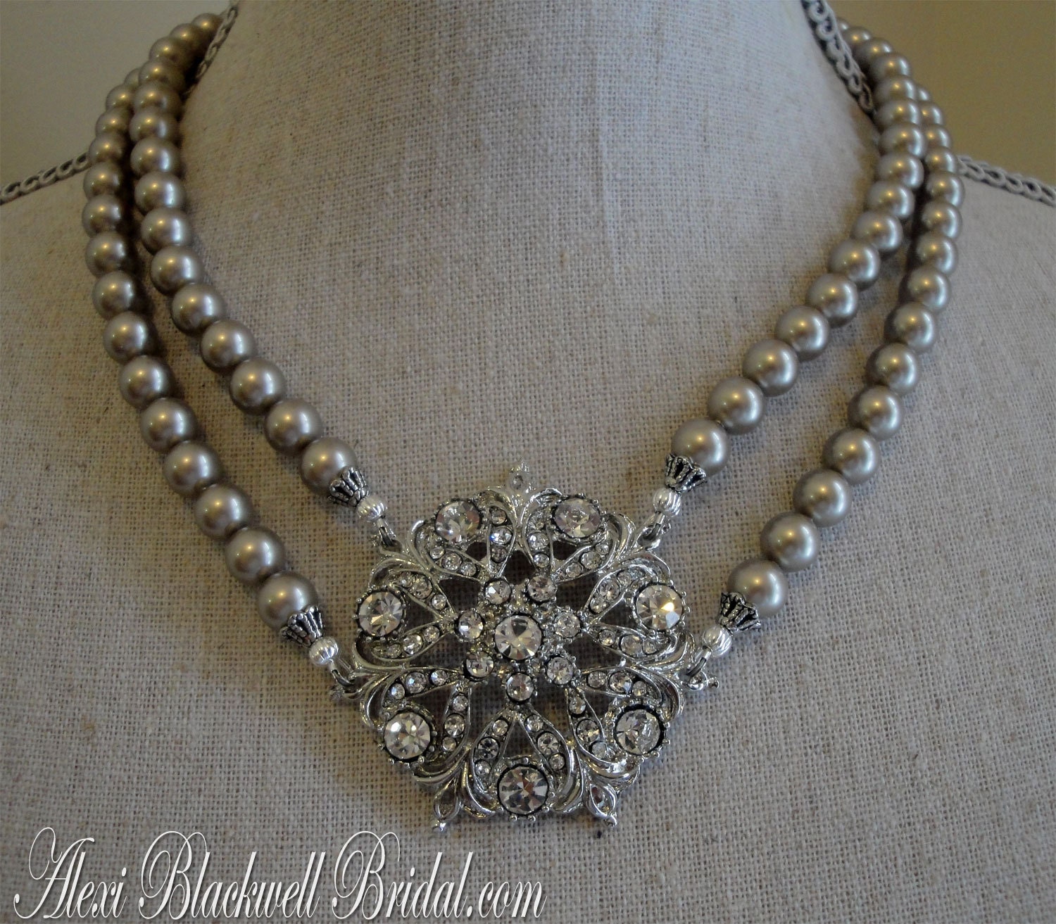 Bridal Pearl Necklace in Platinum Taupe by AlexiBlackwellBridal