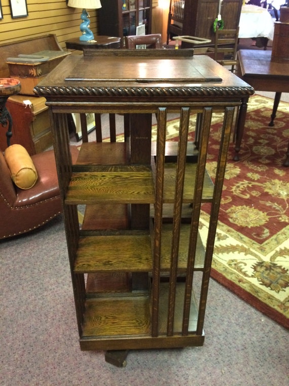 Antique Oak Revolving Bookcase Danner by RagtagStudio on Etsy