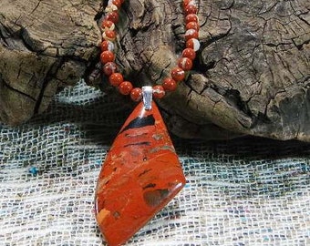 Red River breccia jasper necklace 20" long ribbon jasper semiprecious stone jewelry packaged in a colorful gift bag 10867