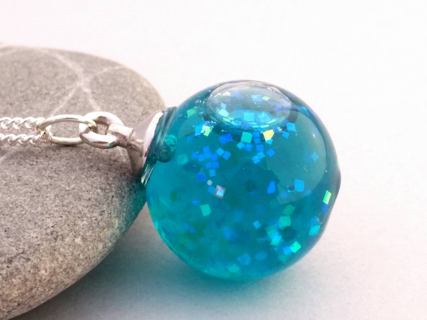 turquoise snow globe necklace iridescent glitter by demiflux turquoise snow globe necklace iridescent glitter by demiflux