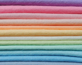 Pastel Felt Collection 9" or 12" Squares 15 Colours Wool Blend Felt - Felt Bundle