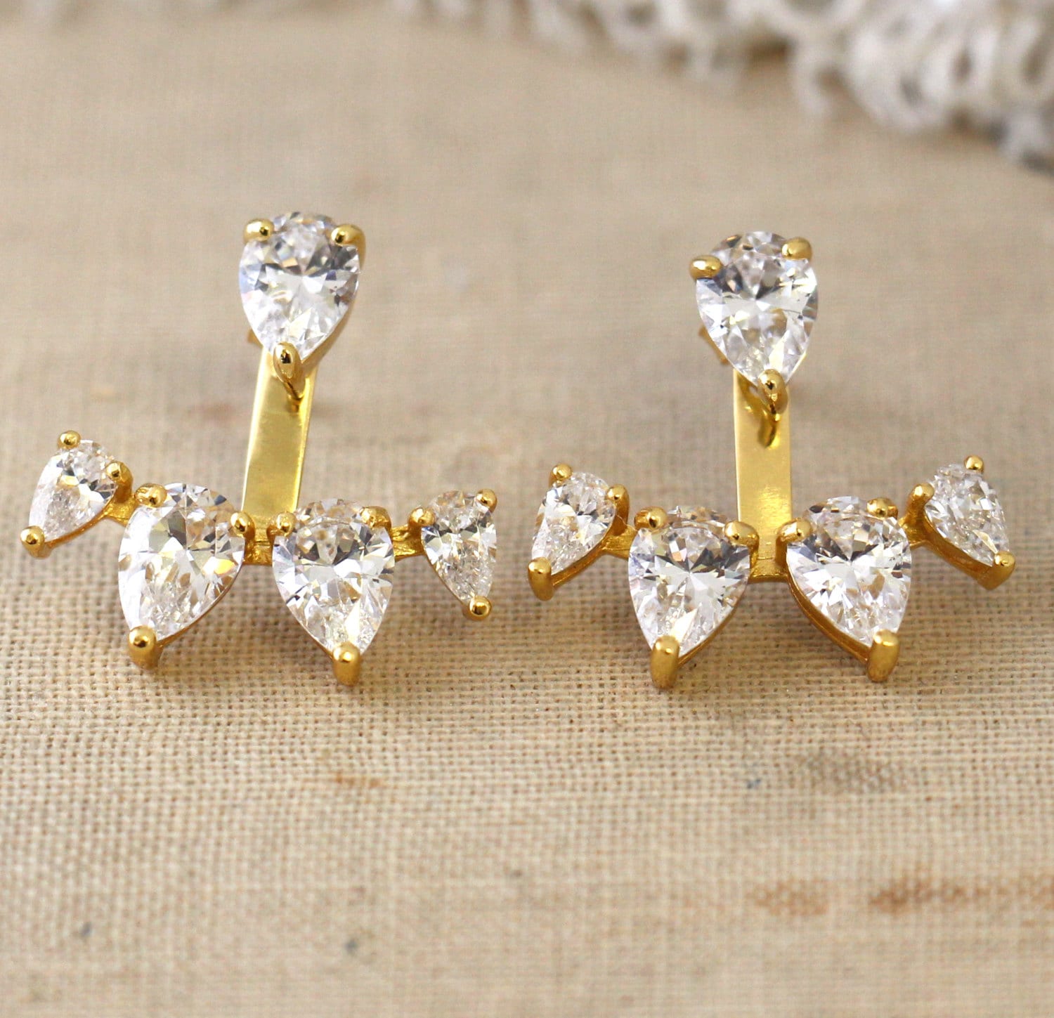 Ear Jacket earrings crystal earrings gold ear jacket diamond