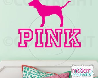 Victoria's Secret PINK logo with Dog Vinyl Wall Decal Couture Fashion VS