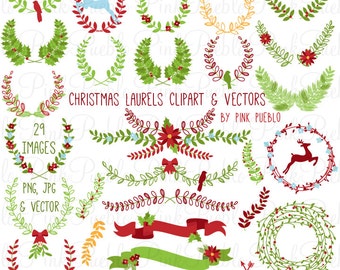 Christmas Laurel Clipart Clip Art, Christmas Holiday Laurel Wreath Leaf ...