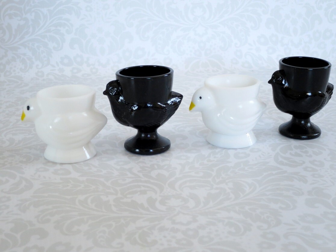 Vintage Glass Egg Cups Opalex Glass Chick Hen Egg Cup Holders