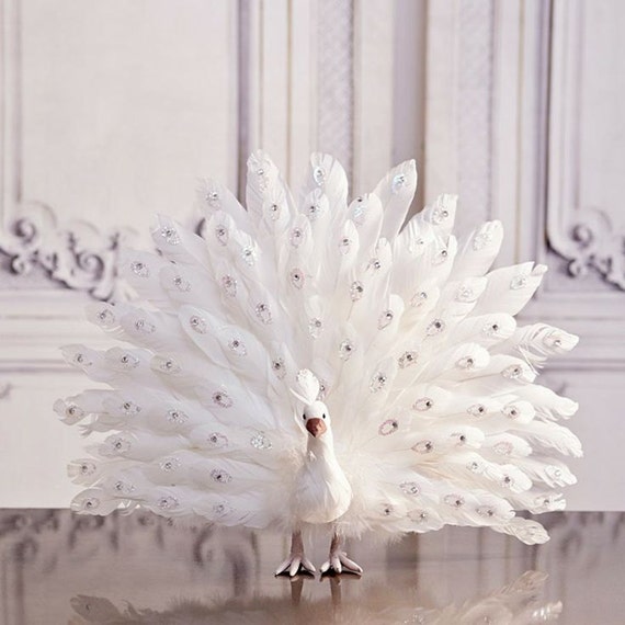 Christmas White PEACOCK Tree Topper Decoration Peacock