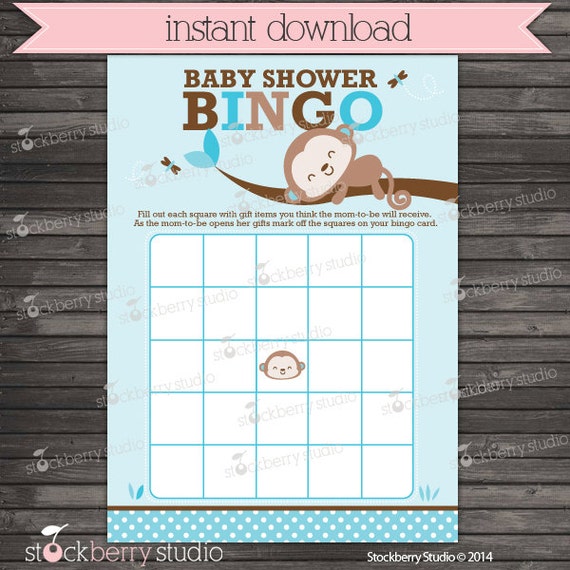 monkey baby shower bingo Game  Download Boy Printable Monkey  Bingo Baby Baby Instant  Shower