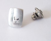 Mens Tie Tac, Brushed Silver, Engraved Leaves, Lines, Mid Century Art Deco Tie Accessory