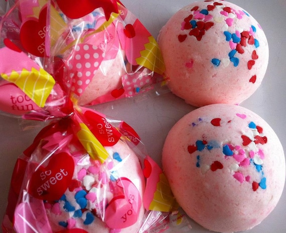 Valentine's Day SURPRISE BATH CANDY - Lush Fizzy Bomb with Heart Soap and Toy! Wrapped and Ready for Gift Giving, Party Favor