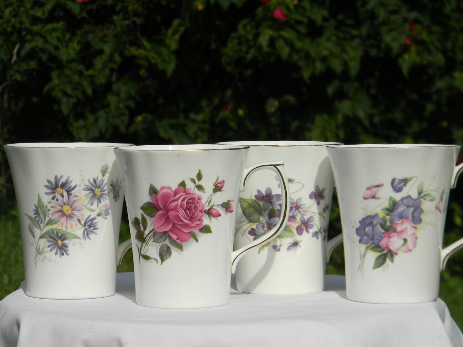 20 SALE Four 4 Duchess Bone China Mugs Floral Coffee Mug