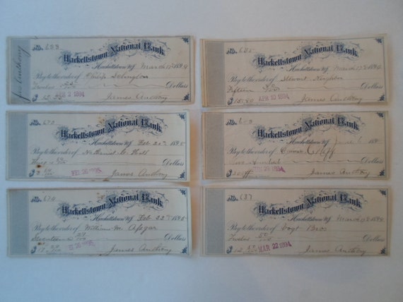Vintage Antique SIX 1800s Handwritten Cancelled Checks from