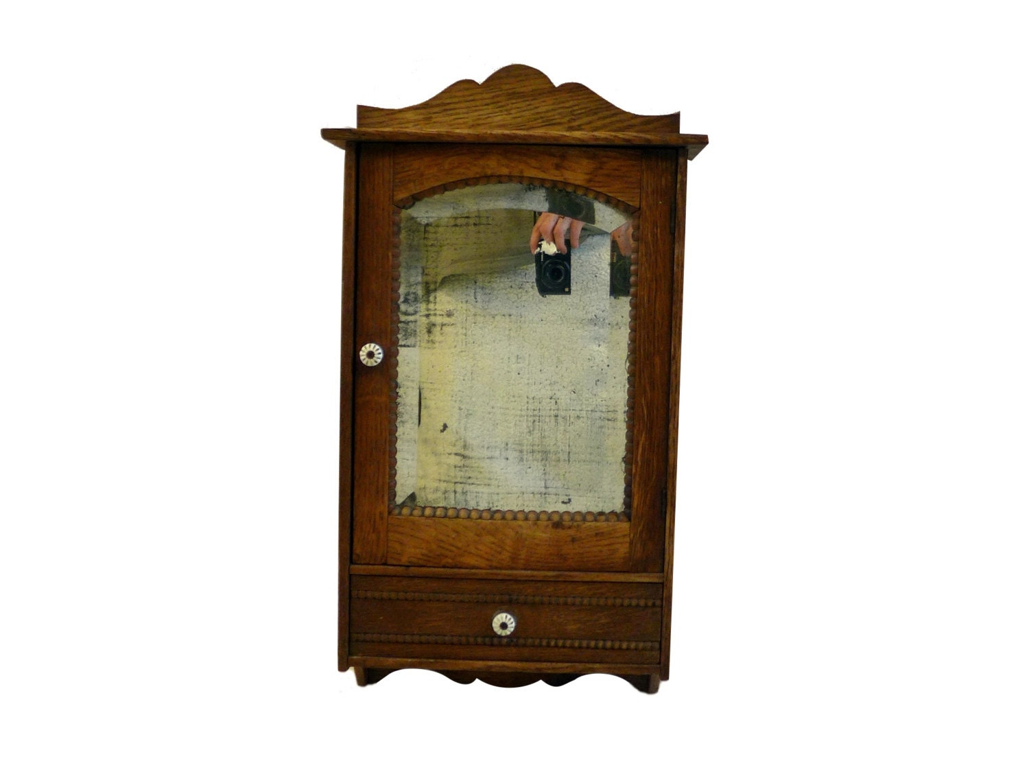 Antique Oak Medicine w/ Bead Trim & by curioustrifles