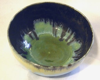 Black and Green Serving Bowl, Sky Blue, Tan, Porcelain, Handmade, Deep, Born of fire, food safe, oven safe, dishwasher safe, microwave safe
