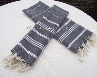 Turkishtowel-NEW Set of 2-Hand woven Peshkirs-Hand towels,Tea towels,Dish towels,Neck Warmers,Bath Towels-White stripes on Black
