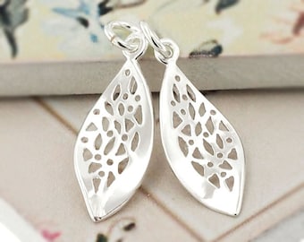 2 of 925 Sterling Silver Twisted Leaf Charms 8.5x20 mm. :th2192