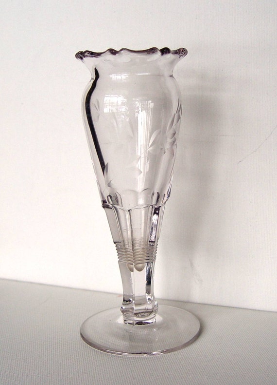 Vintage Etched Glass Vase Small Single Rose By Calicoartist