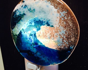 Ocean Night Light glass fusion with wave