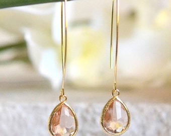 Champagne Drop Earrings. Bridesmaid. Gift. Wedding. Drop Earrings. Jewelry. Simple Earrings. Christmas Gift. Dangle Wedding Jewelry. Bridal.