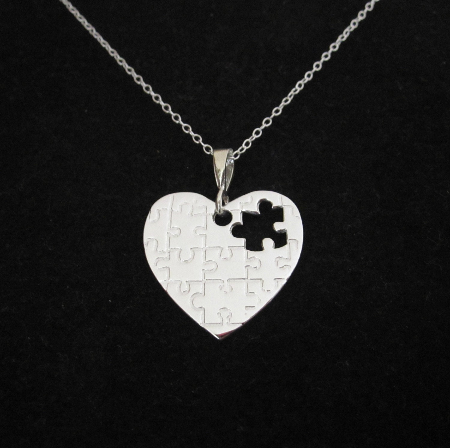 Missing PUZZLE HEART sterling silver pendant necklace love