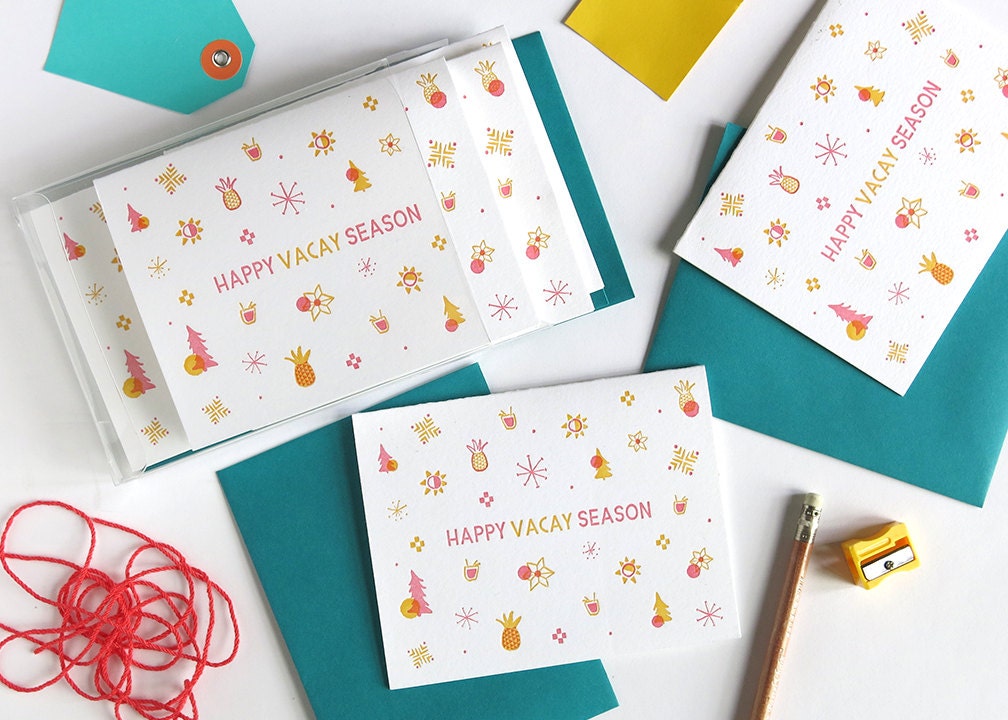 Happy Vacay Season / Letterpress Printed Cards / Set of 6