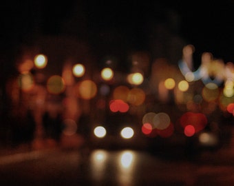 Abstract Light Photography, City Lights Bokeh Sparkles, Modern Circles Print, Dark brown red yellow Print, Modern Light Circles 8x12 and up