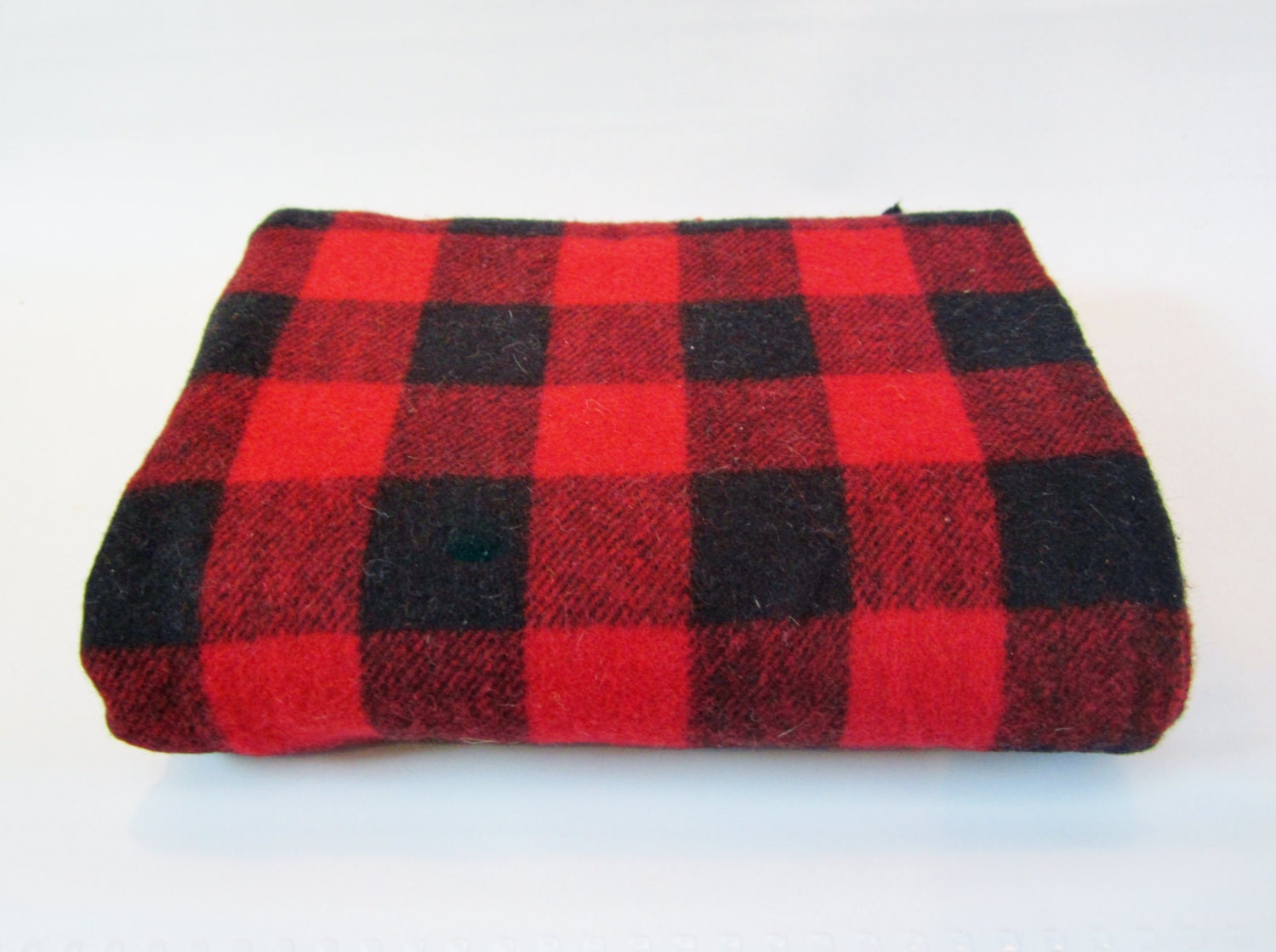 Vintage Wool Blanket Throw BUFFALO PLAID Red and Black