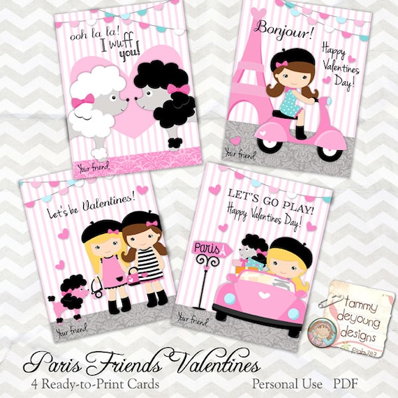 Paris Valentine cards for girls Kids Valentines Day cards