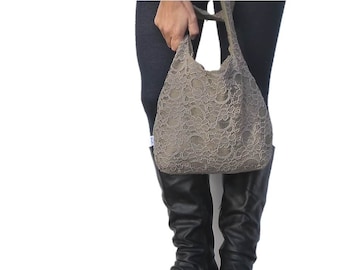 lace hobo bag. taupe lace with design your own choices. Shoulder purse or crossbody bag. Large or medium